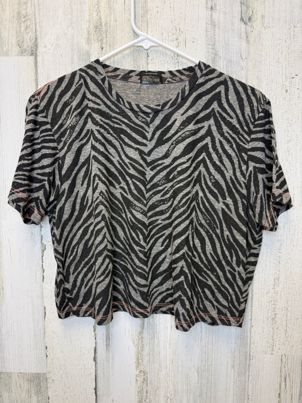 MOTHER Black and Grey Zebra Crop Tee